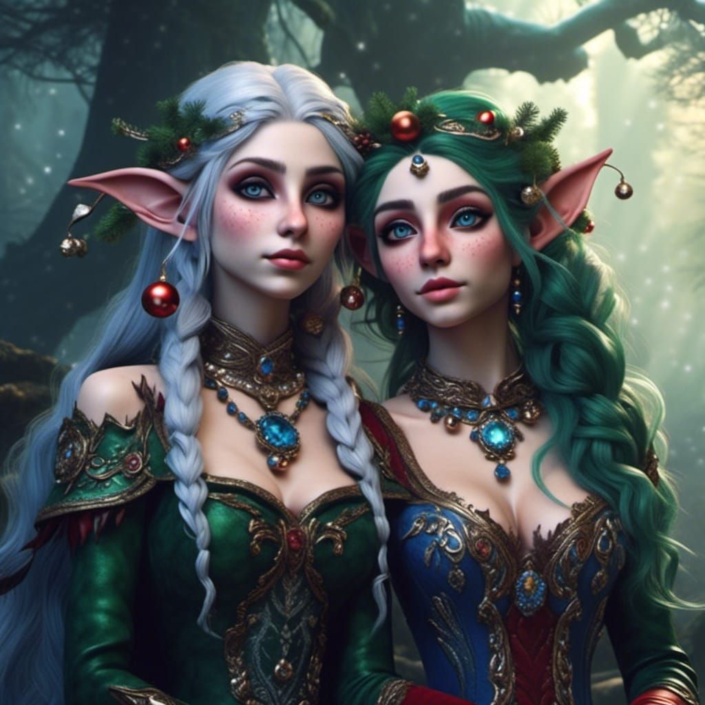 Christmas Elves: Detailed Matte Painting of Best Friends