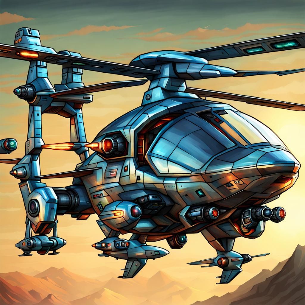 Sci-Fi Jet Copter in Futuristic Cityscape