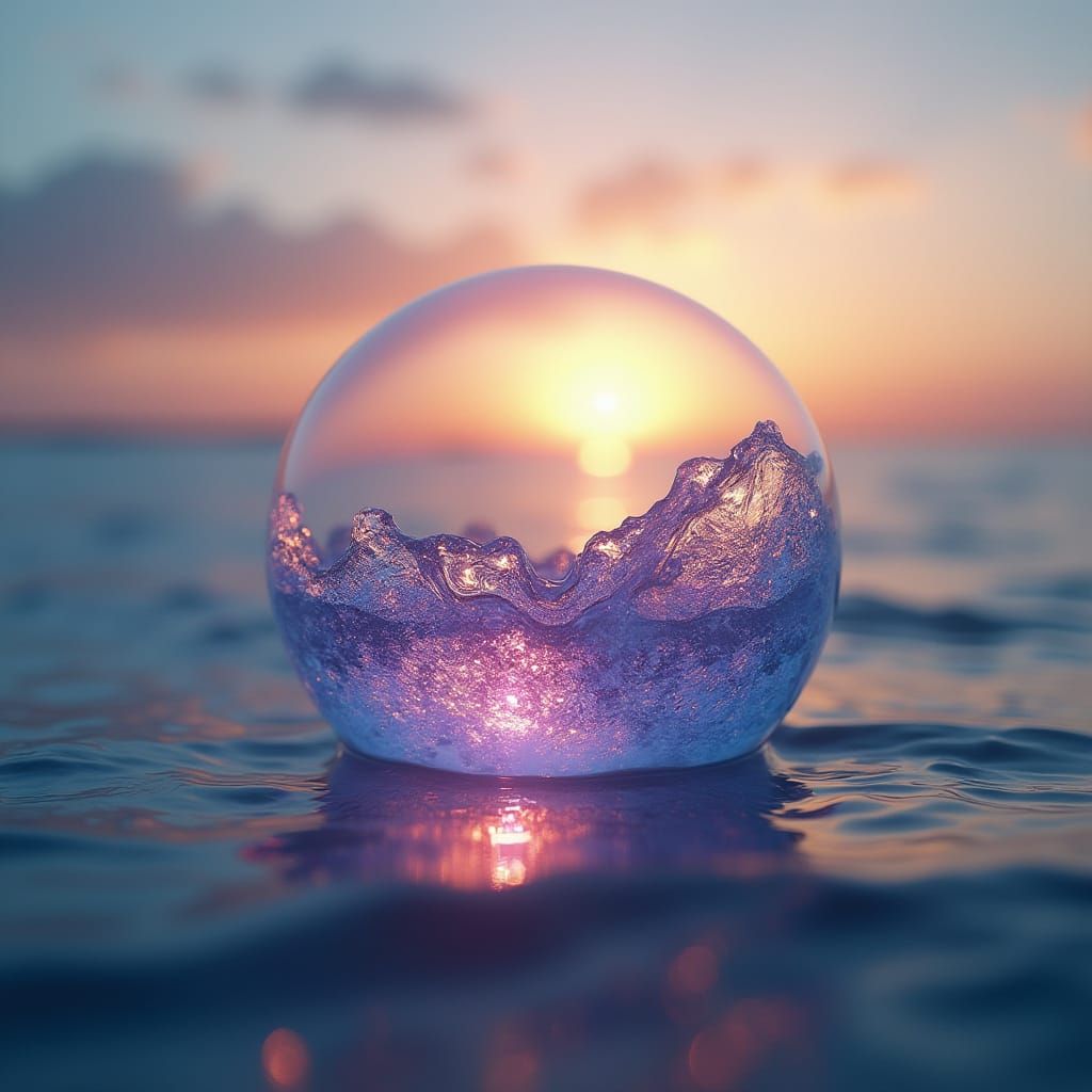 Luminescent Sea in Floating Crystal: Ethereal Sunset