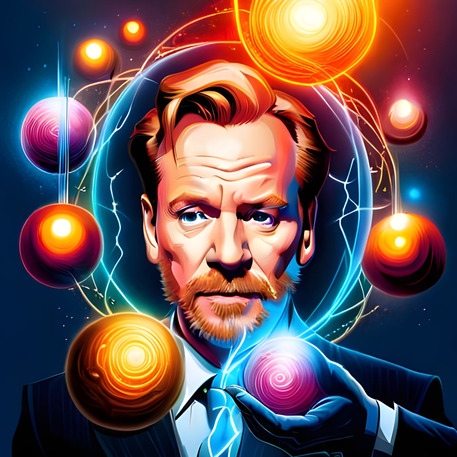 Portrait Surrounded by Orbs in Mixed Styles
