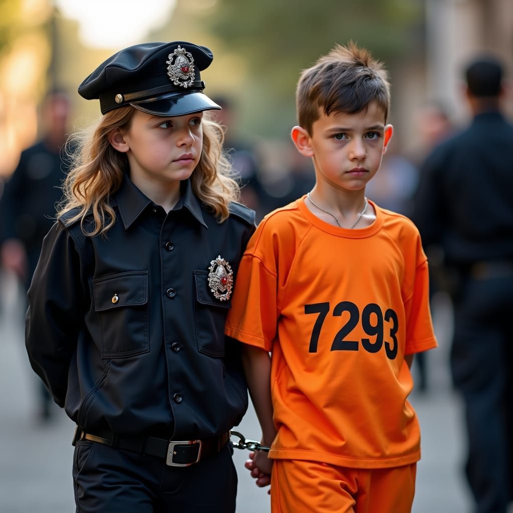 Police Girl Arrests Orthodox Boy: Documentary Style Photo