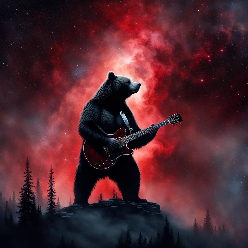 Grizzly Bear Silhouette in a Galaxy Nebula