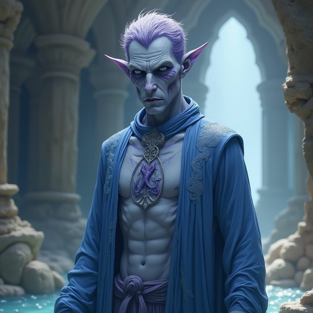 Ancient Triton Cleric in Serene Temple Attire