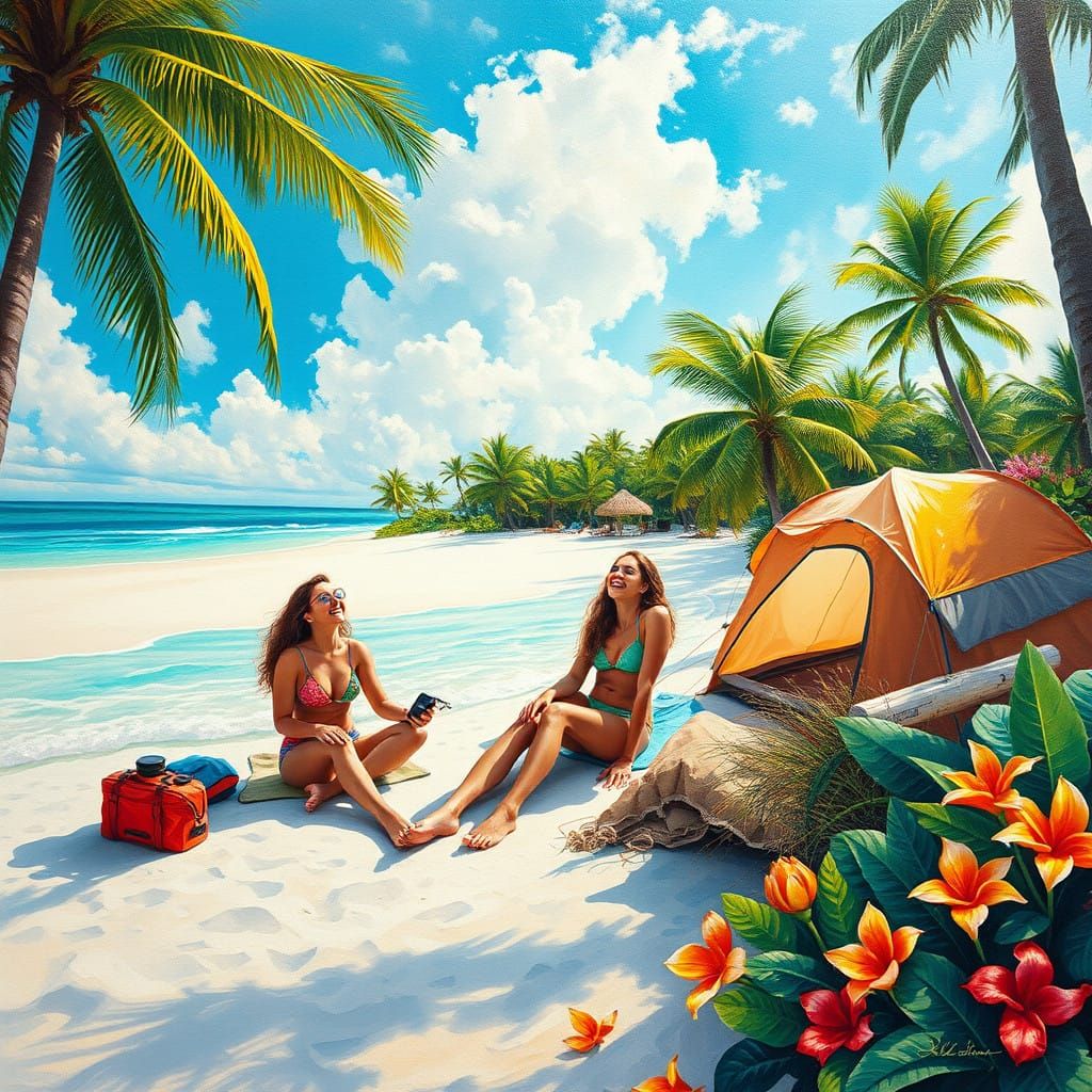 Vibrant Tropical Beach in Epic Impressionist Masterpiece Sty...