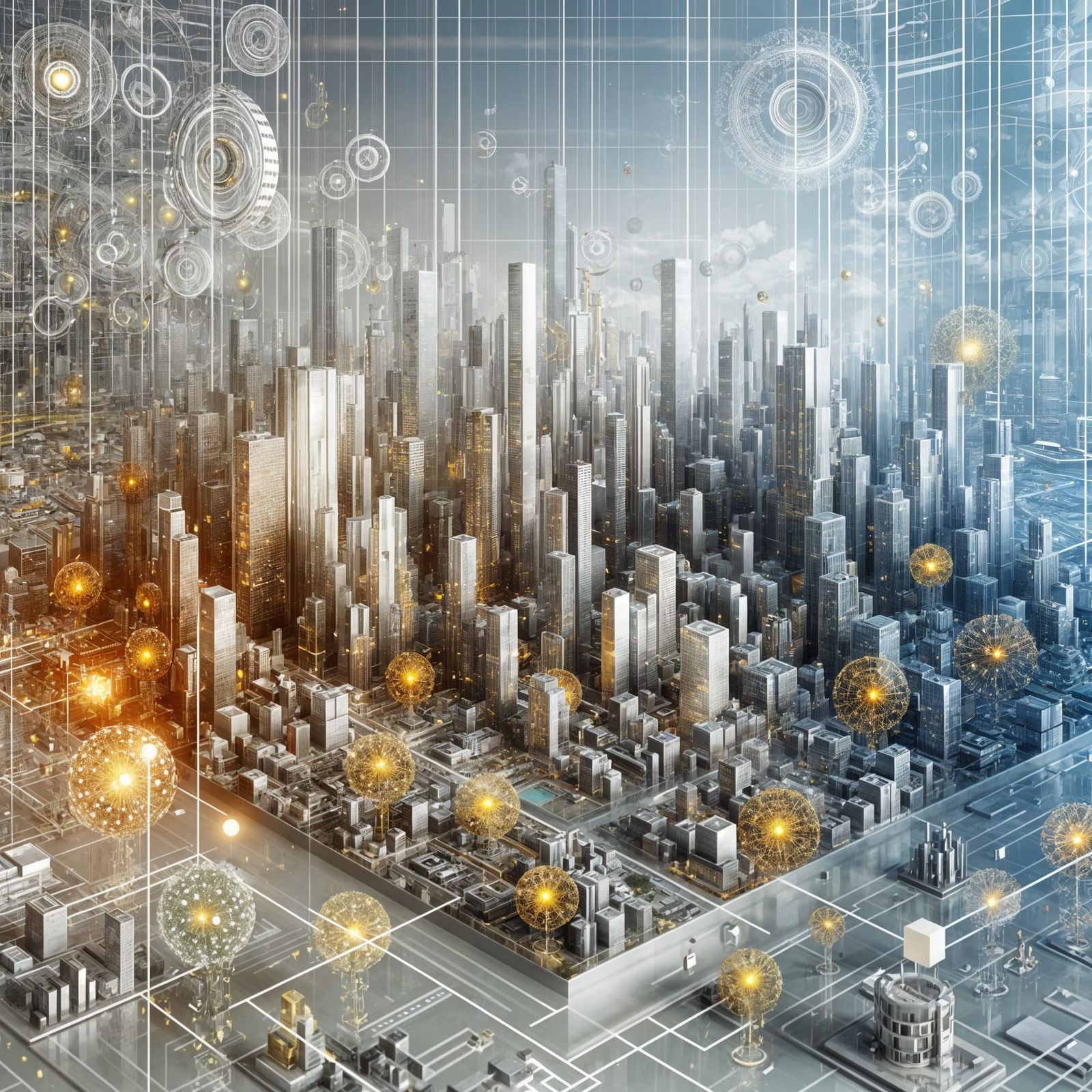 Futuristic White Metropolis with Floating Elements