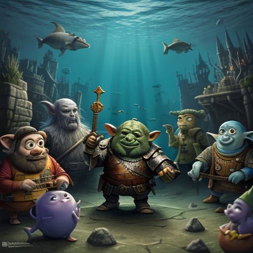 Underwater Goblin Orchestra in Miró and Aardman Style