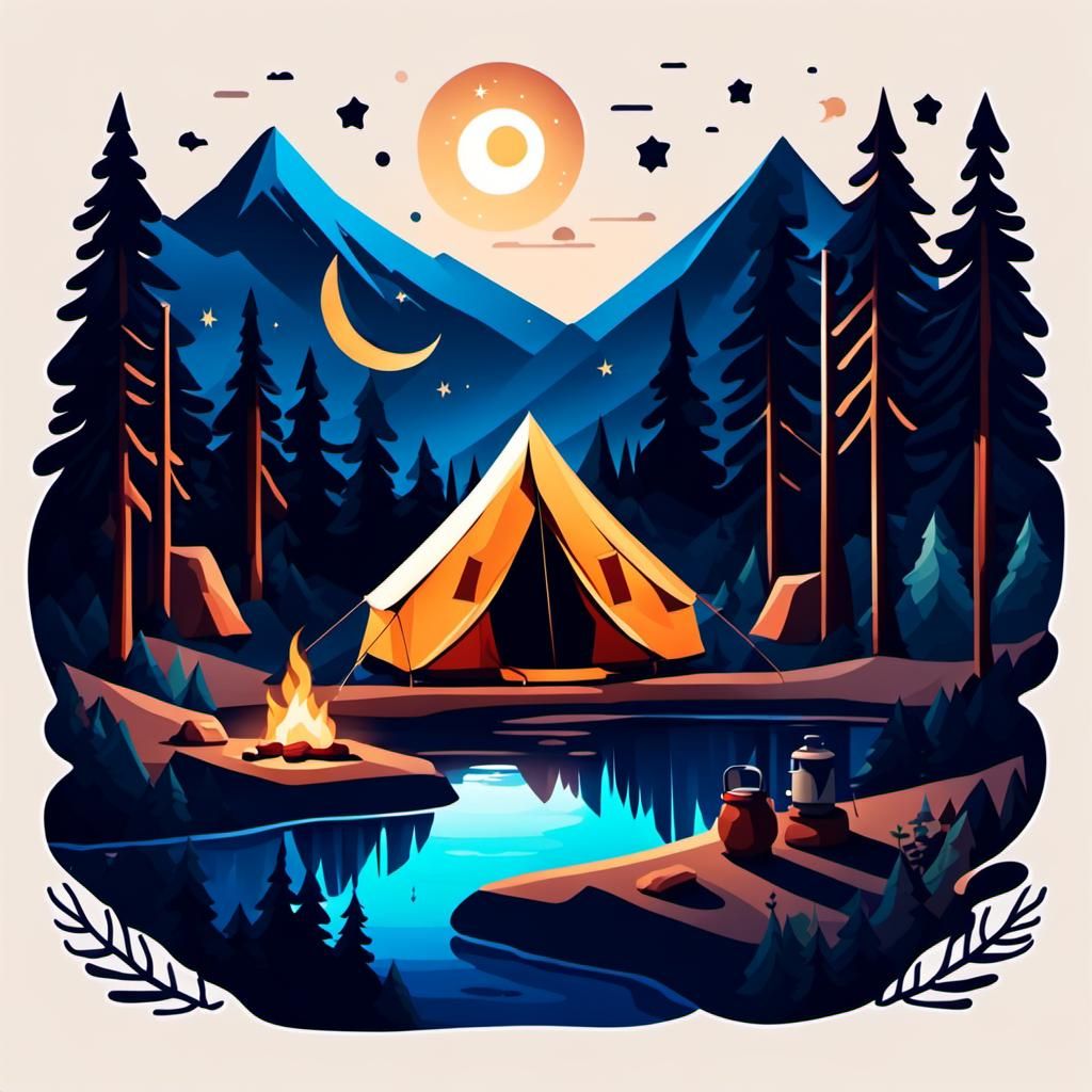 Cozy Campsite Illustration with Starry Night