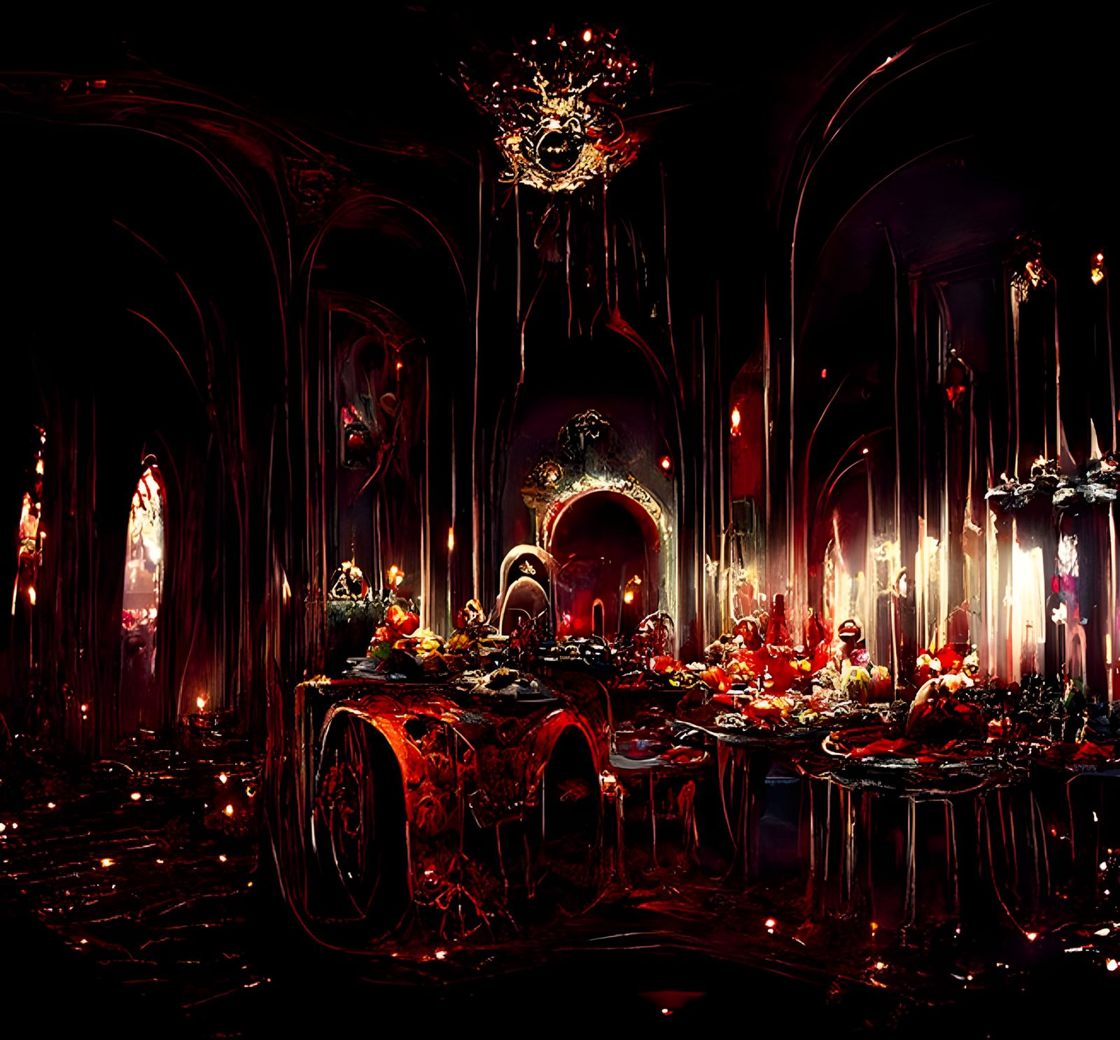 Infernal Banquet Hall: Hyperdetailed Geometric Concept Art
