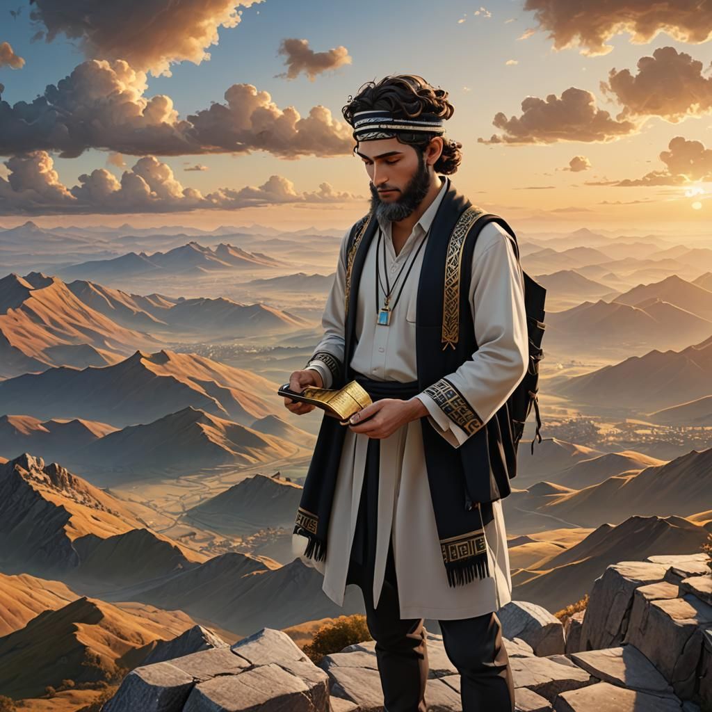 Jewish Man Praying on Mountain: 3D Anime Art
