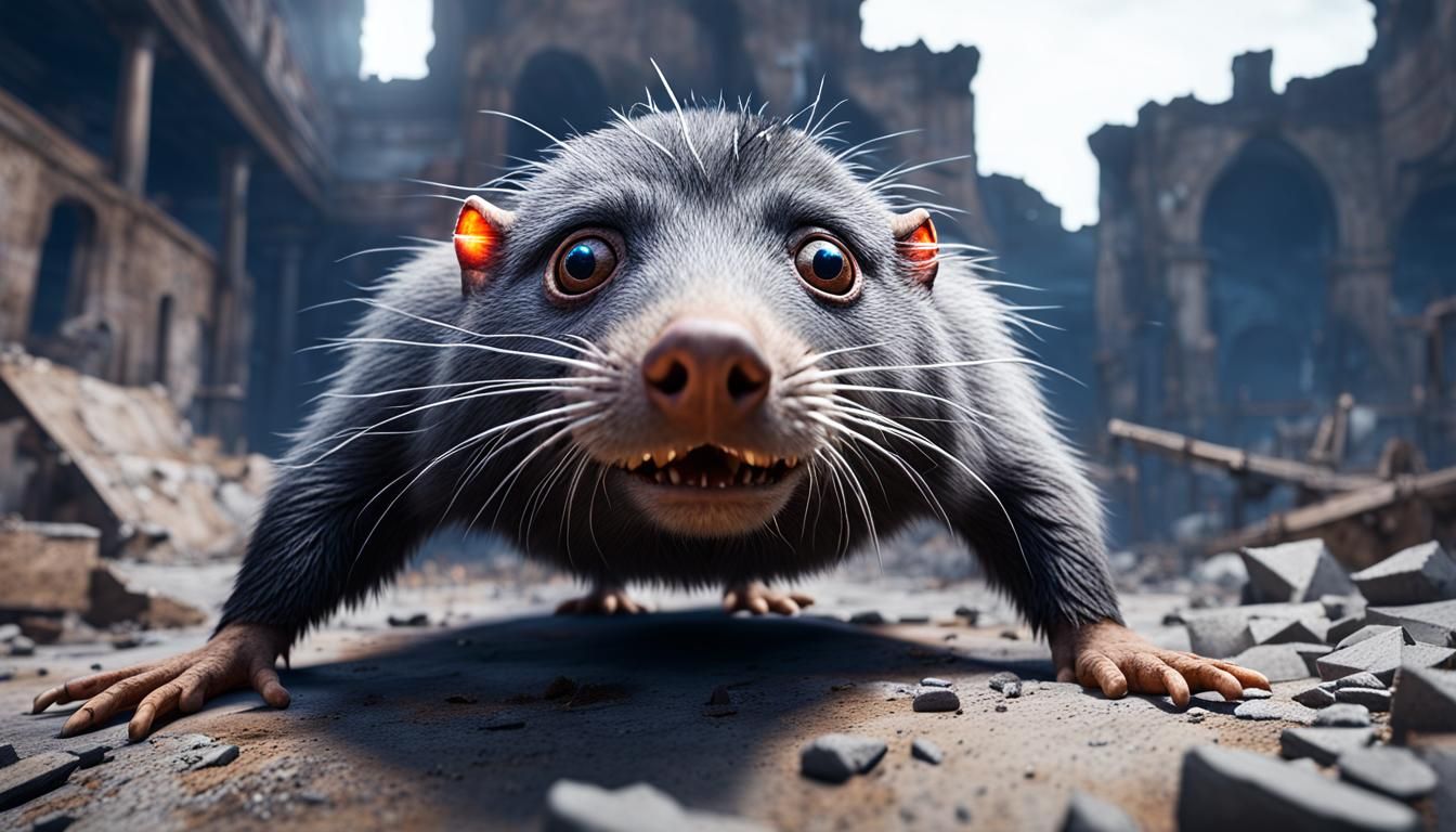 Biopunk Star-Nosed Mole Monster in Ruins