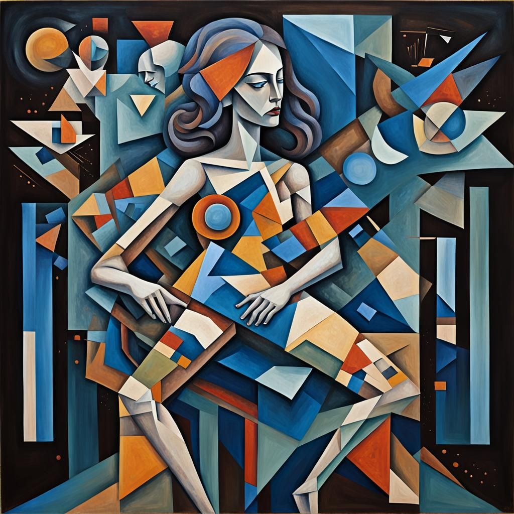 Cubist Female Figure with Geometric Forms