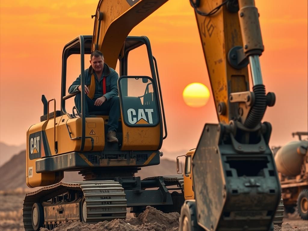 Retro Construction Worker at Sunset in 80s Style