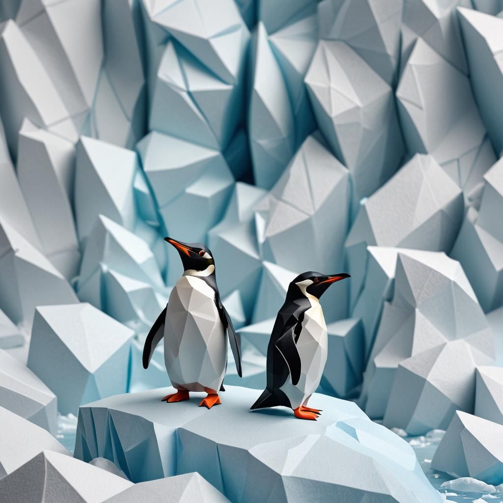 Origami Penguin Beside Iceberg Papercraft