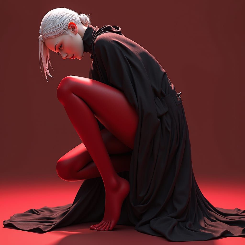 Rey Palpatine: Anime-Inspired 3D Art with Red Pantyhose