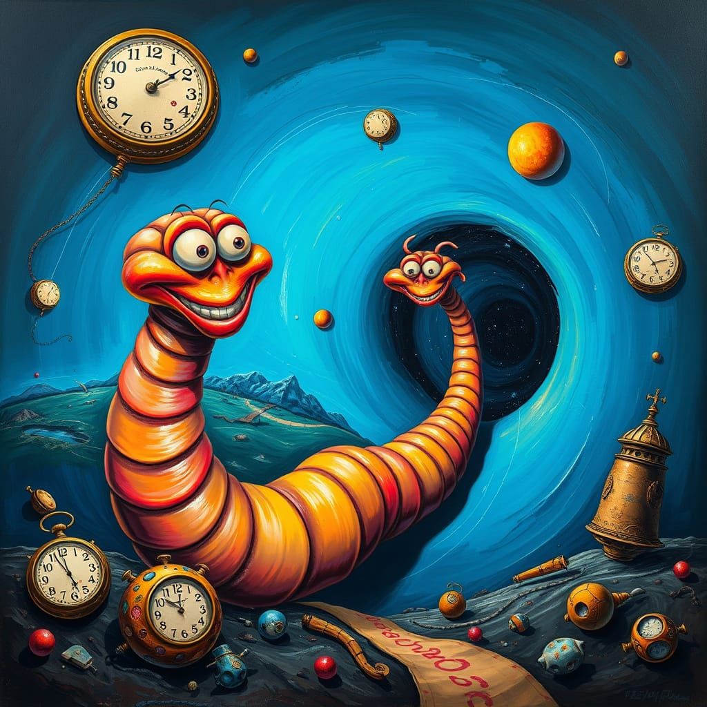 Surreal Cosmic Worm Unfurls into Iridescent Wormhole
