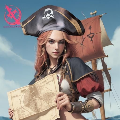 Pirate Treasure Map Shaped as Female Figure