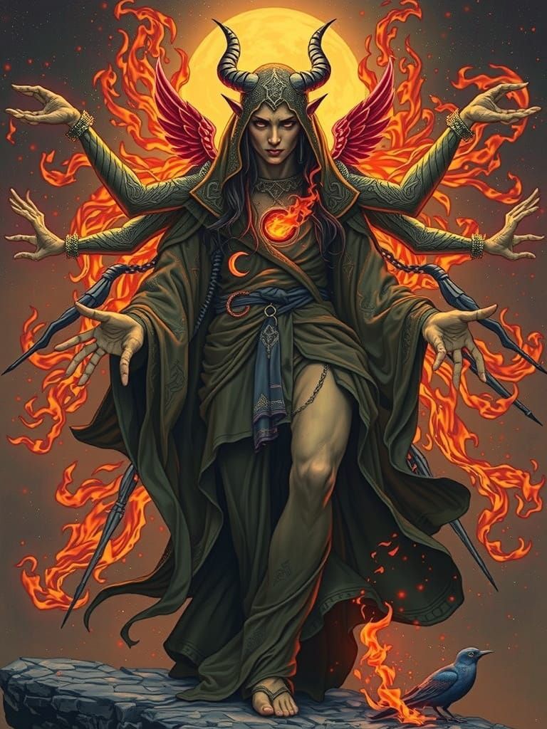 Regal, Androgynous Figure in Violet Flames