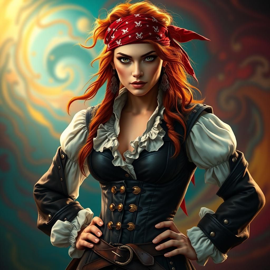 Stunning Female Pirate with Fiery Red Hair