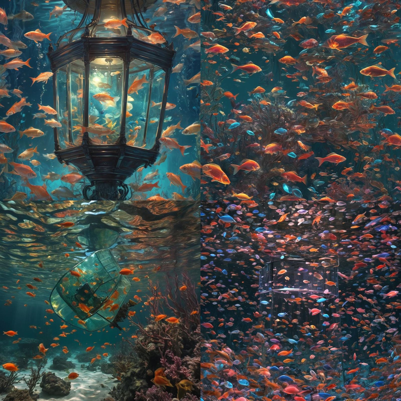 Glowing Glass Lamp in Ocean, Underwater Fantasy
