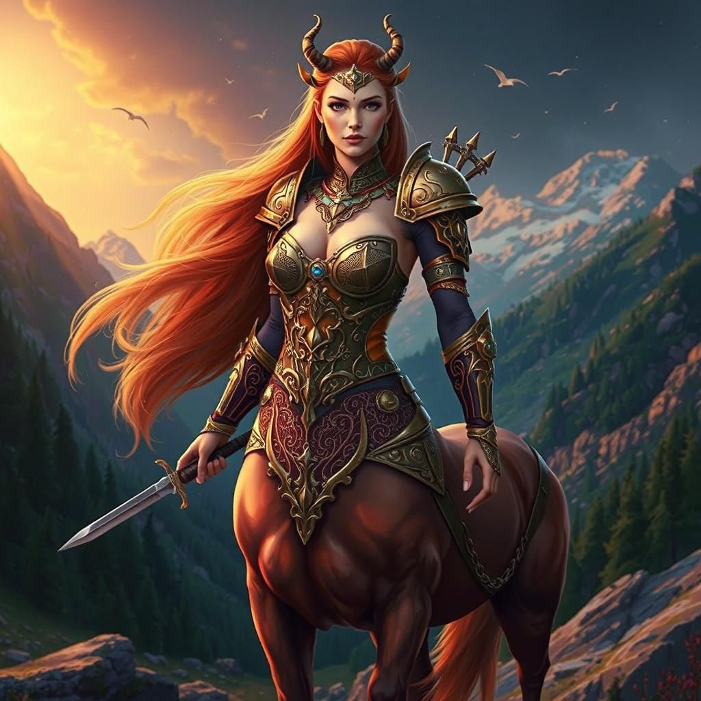 Female Centaur Warrior in Mountainous Terrain