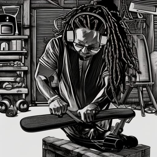 Grinder Forging Skateboard with Drop Forge in Linocut Style