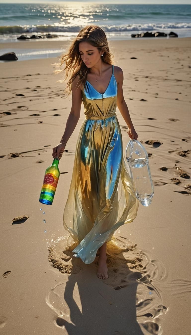 Golden Fairy on Beach with Rainbow Fairy Dust