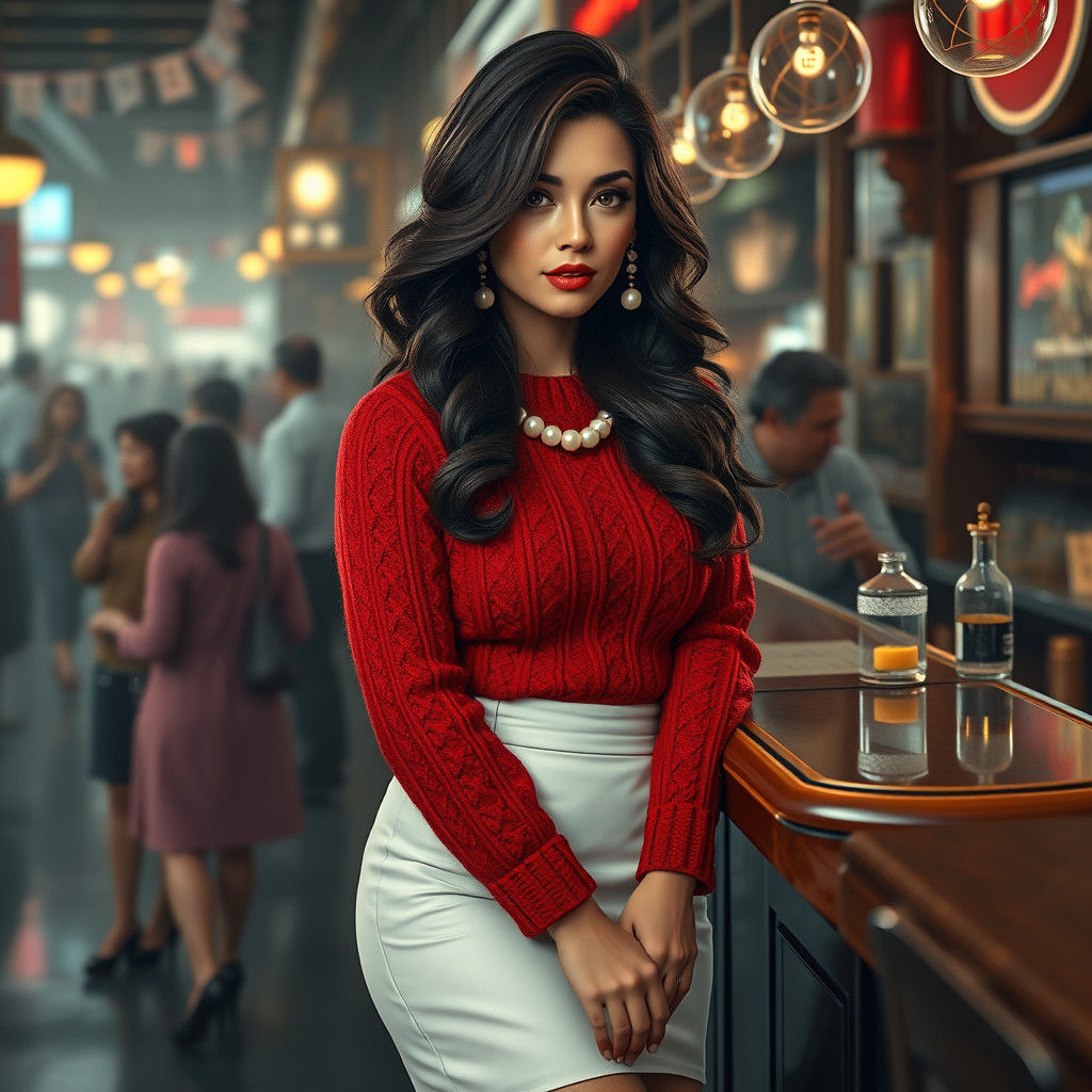 Brunette in Red Sweater, Matte Painting Style