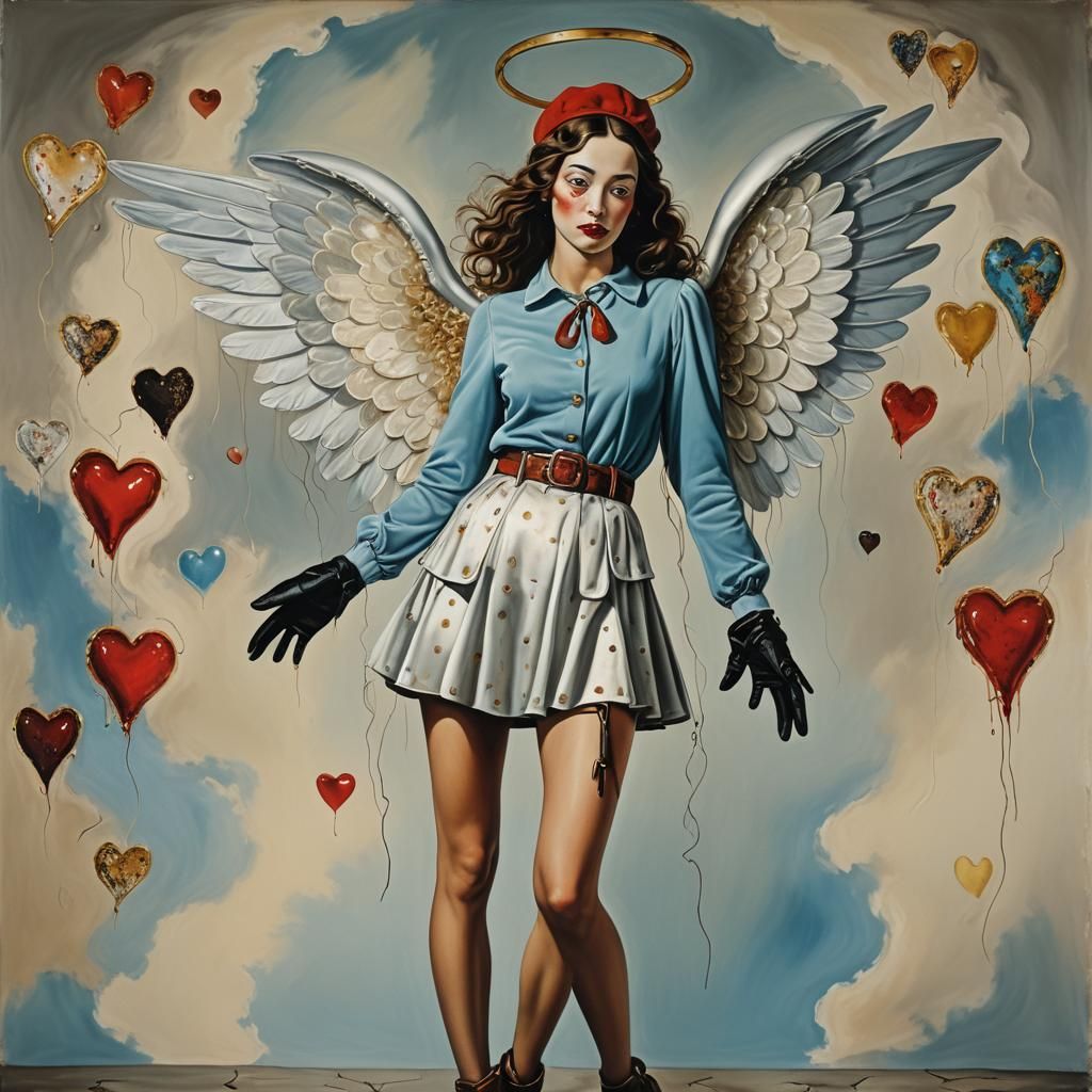 Surrealist Woman with Angel Wings in Dali Style