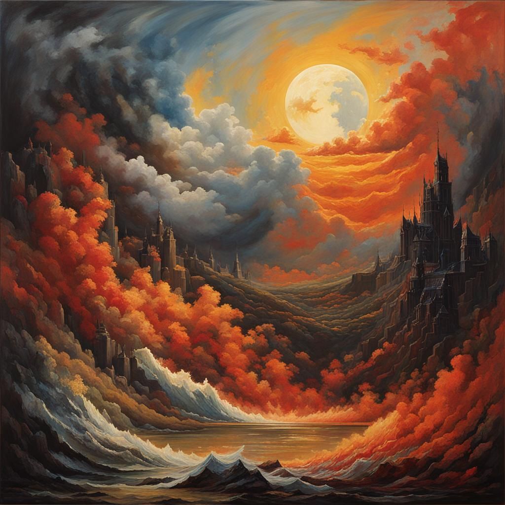 Apocalyptic Celestial Reckoning in Gouache and Watercolor