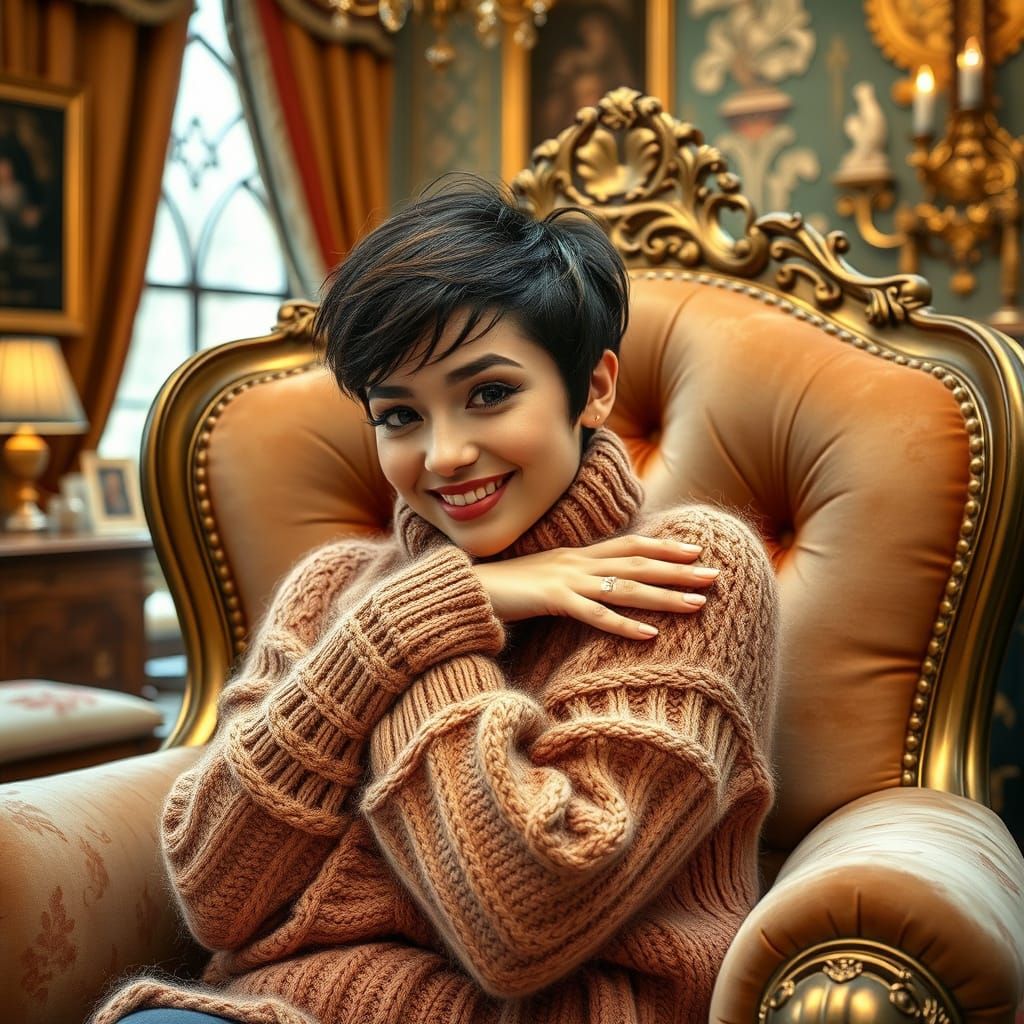 Woman in Fair Isle Sweater, Art Nouveau Style