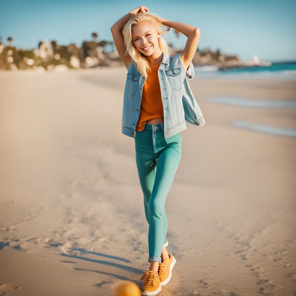 Jordyn Jones Portrait on Sun-Kissed Beach in Pastel Colors