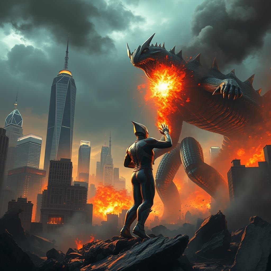Ultraman Defends City in Epic Kaiju Battle