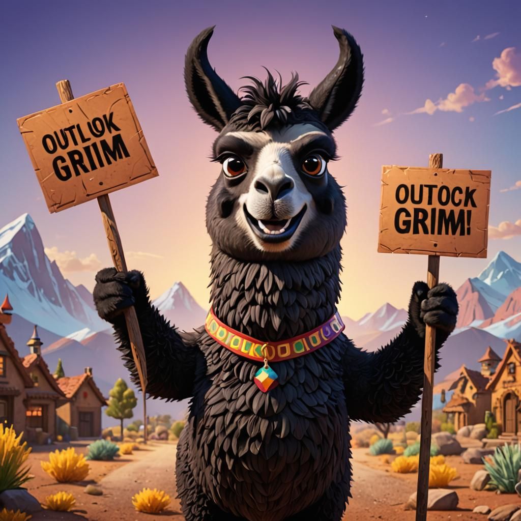 Demonic Llama with Picket Sign, Pixar Style