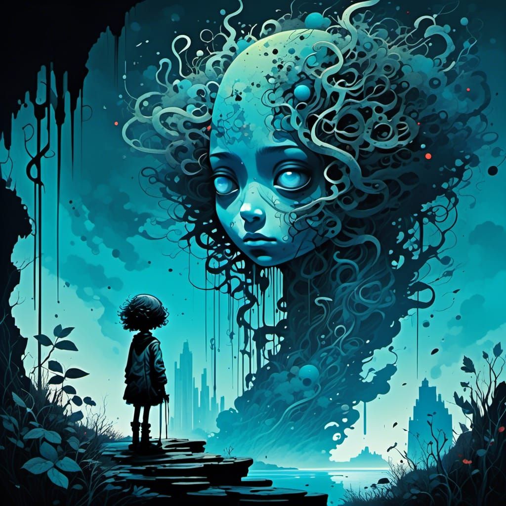 Ethereal Figure Gazing into Bioluminescent Void