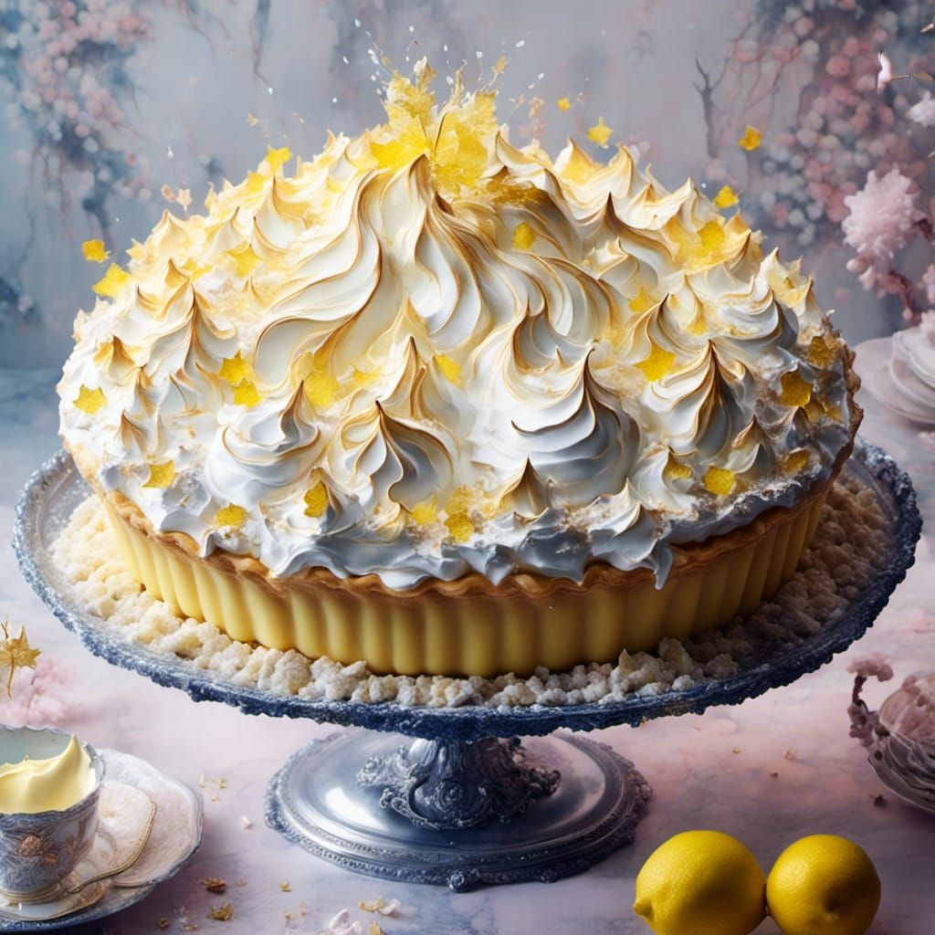 Detailed Lemon Meringue Pie with Whimsical Details