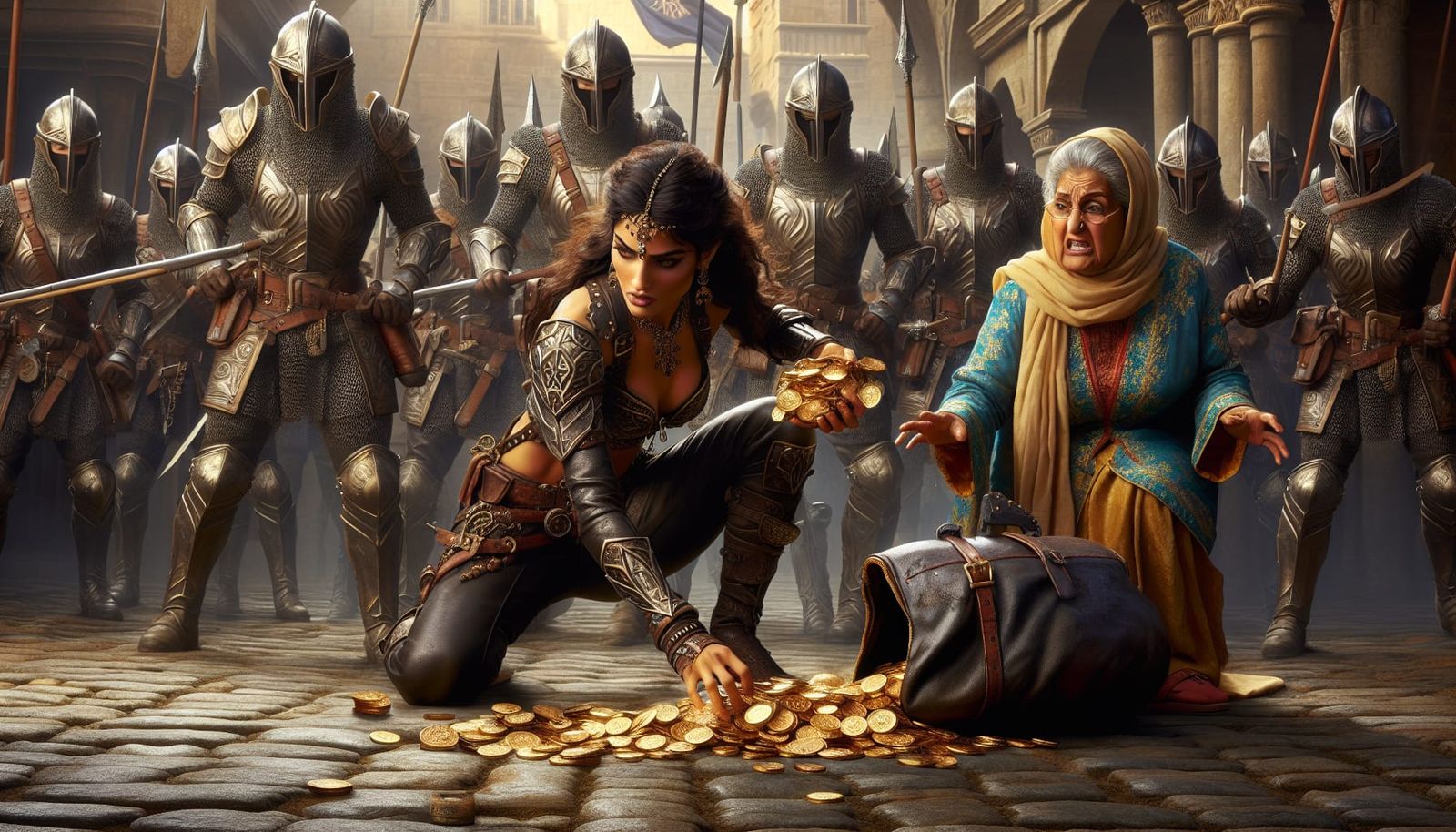 Fantasy Thief Caught in Medieval Market