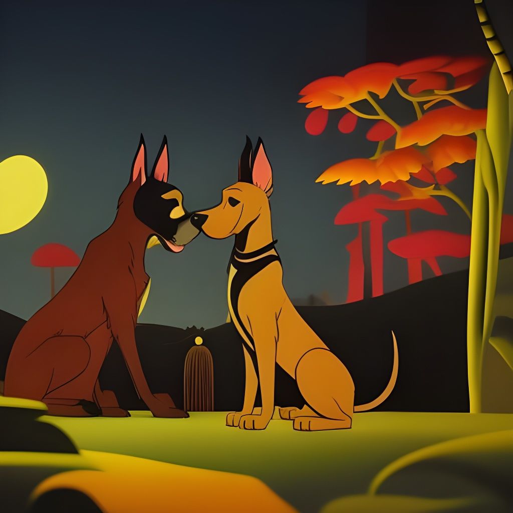 Romantic Silhouette Animation of Dogs Playing