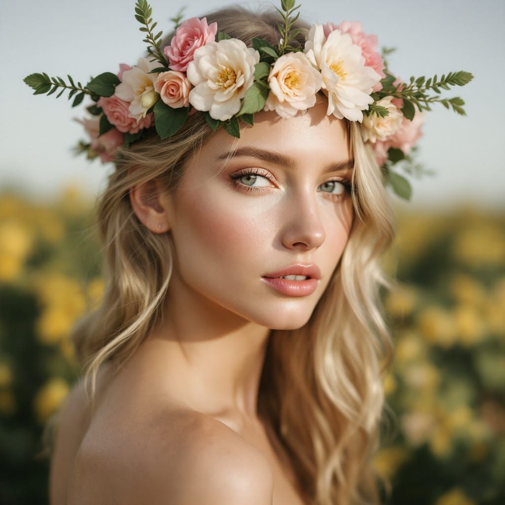 Blonde Woman with Flower Crown Portrait
