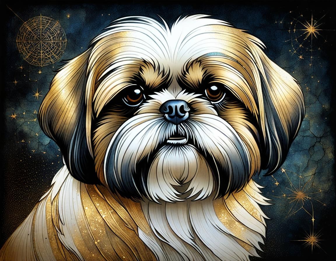 Shih Tzu in Ancient Art Style on Gold