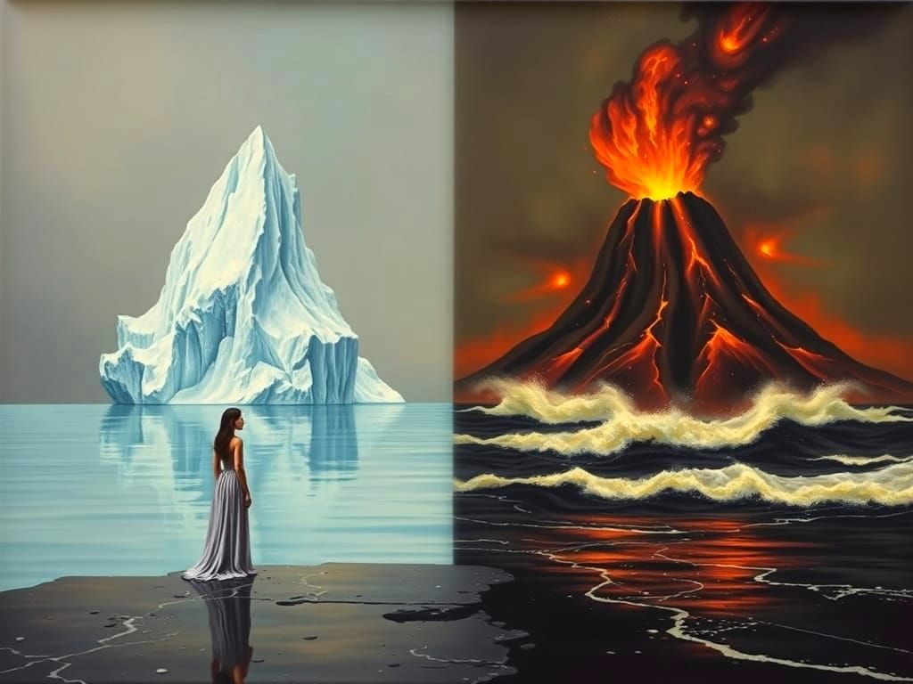 Iceberg Meets Volcano in Surreal Sea Scene