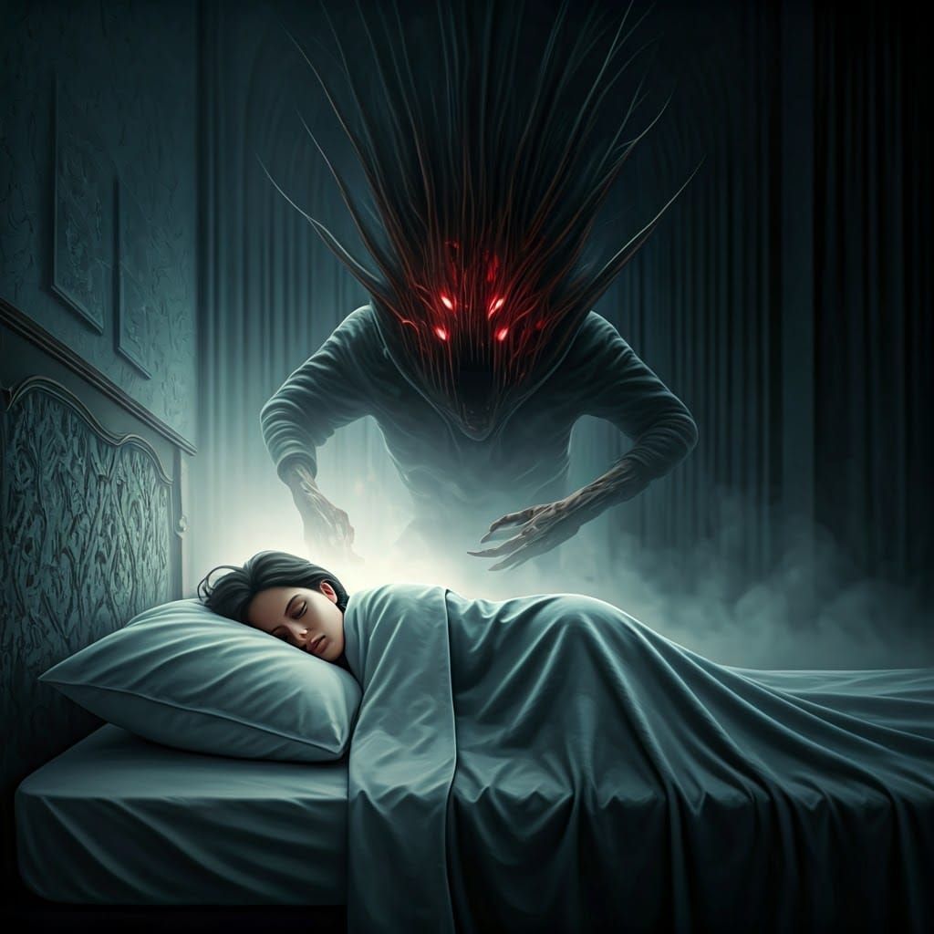 Nightmare Creature Haunting Sleeper in Dreamscape