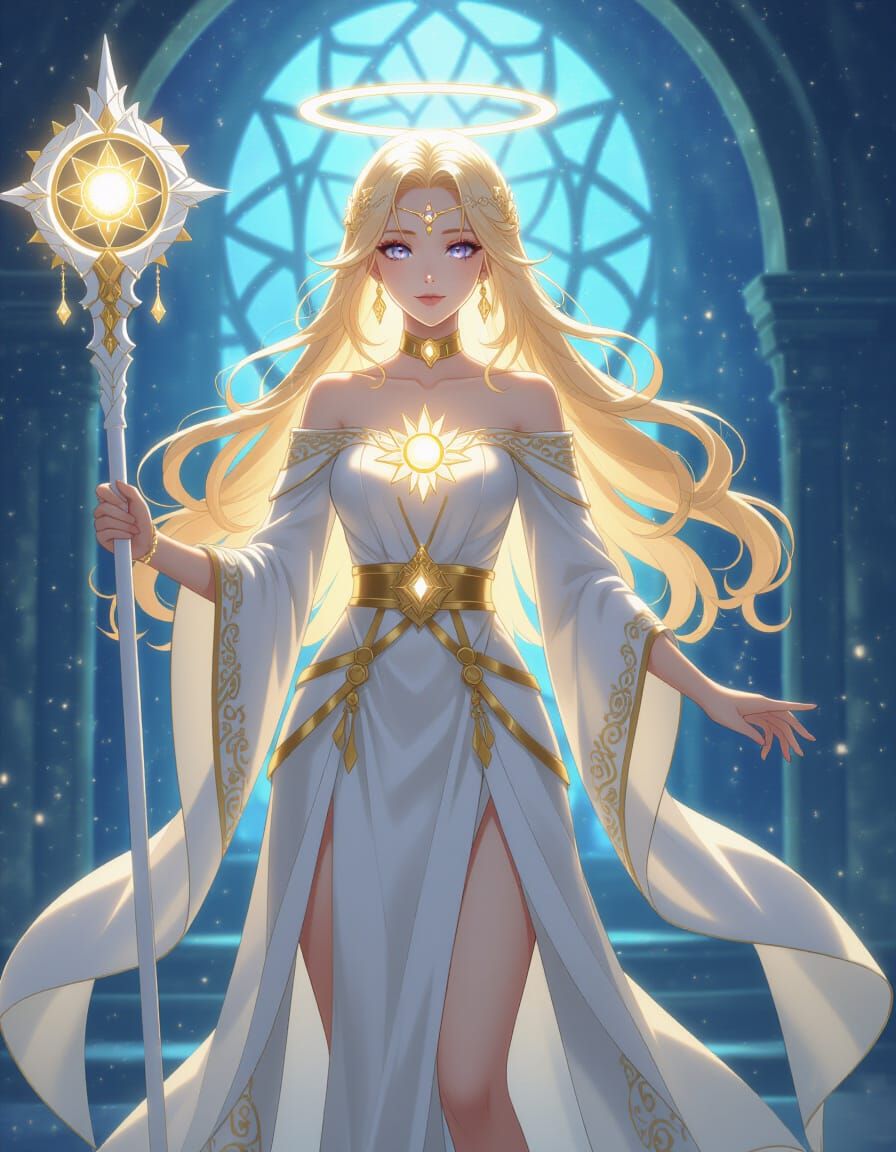 Radiant Woman in Celestial Anime Style
