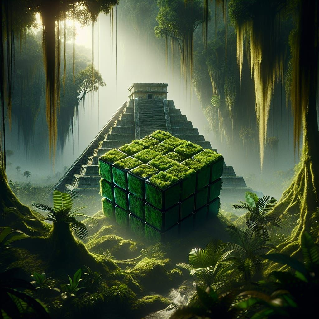 Mossy Rubik's Cube on Jungle Pyramid