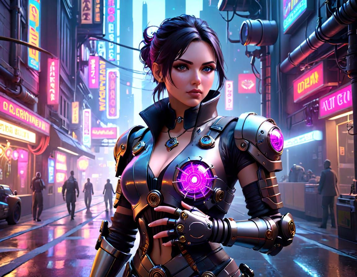 Cyberpunk Steampunk Scientist in Vibrant Violet