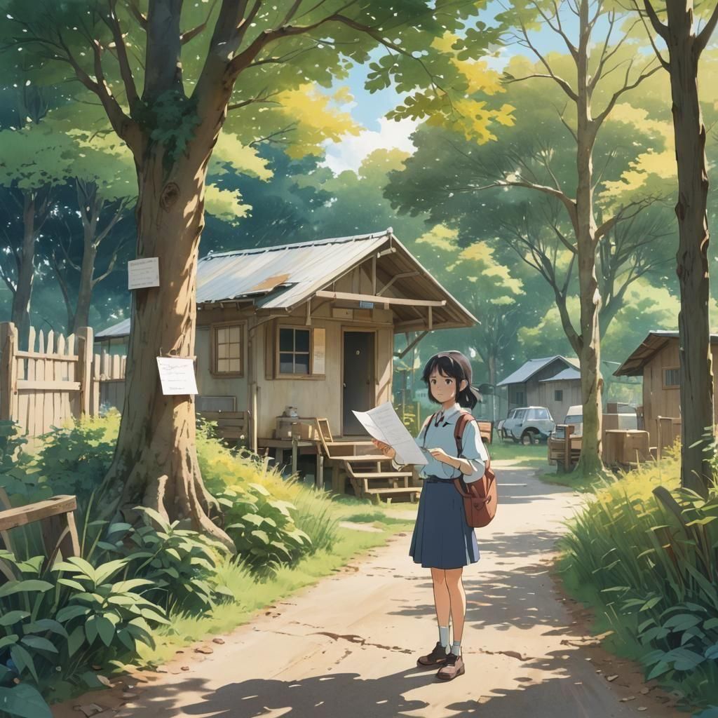 Anime Girl at Work Camp in Ghibli Style