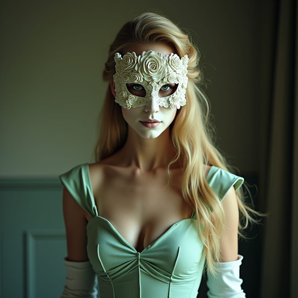 Woman in Mask with Golden Hair