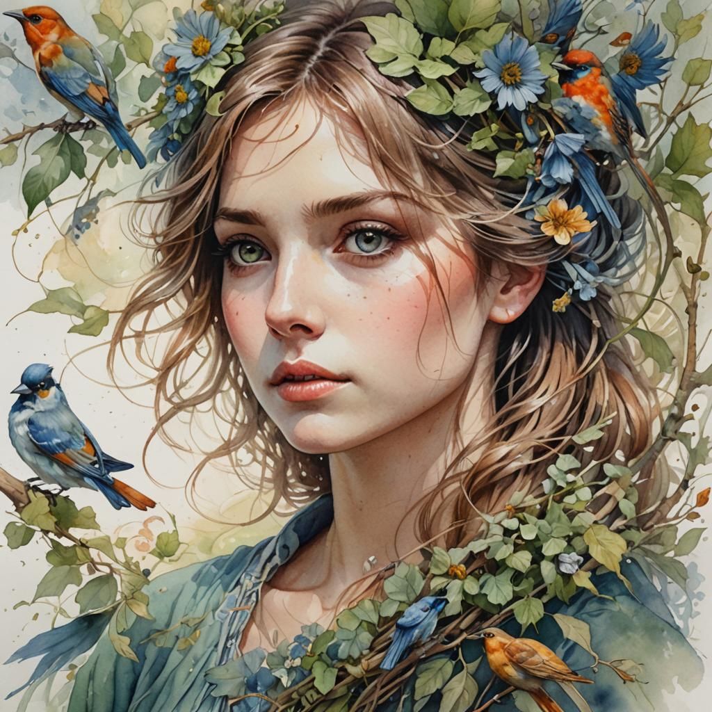 Pastoral Watercolor Landscape from Above