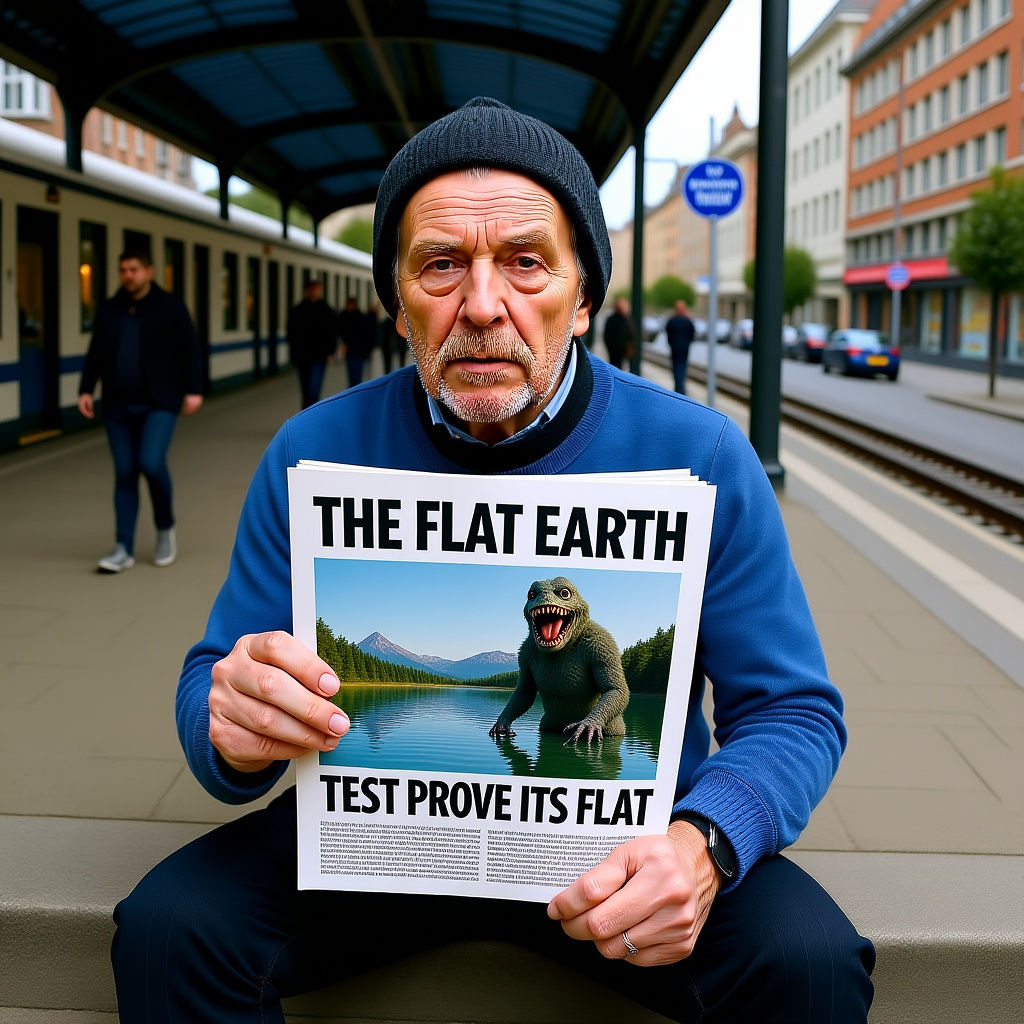 Newspaper Vendor Sells 'The Flat Earth' Edition