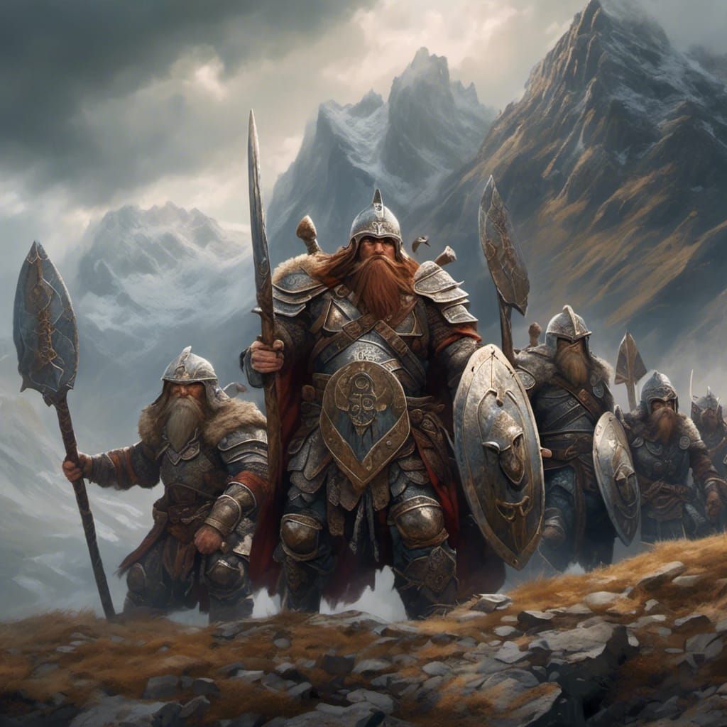 Dwarven Warriors Shield Wall in Soft Focus Photo