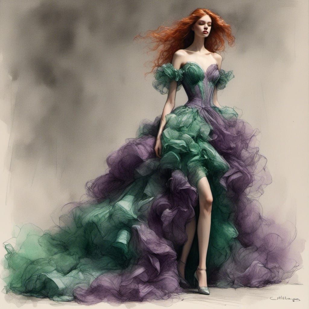 Hyperdetailed Avant Garde Gown in Vibrant Colors